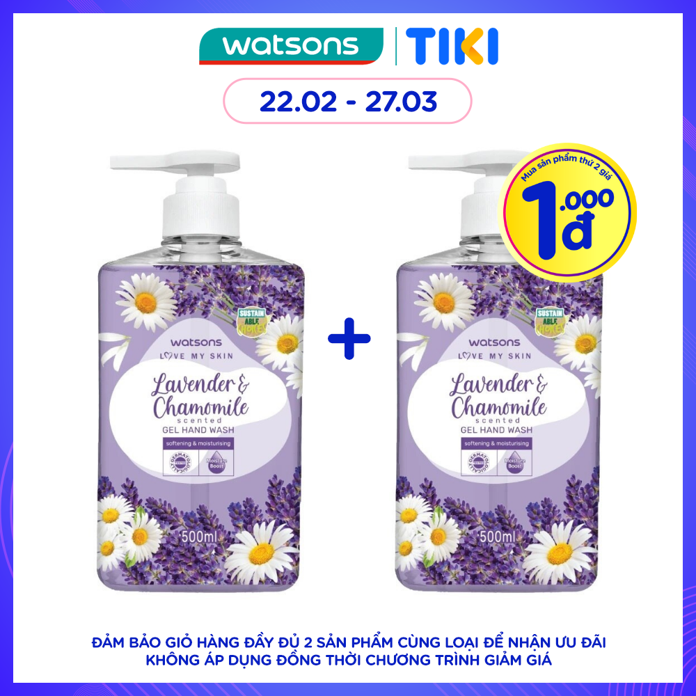 Gel Rửa Tay Watsons Love My Skin Lavender Chamomile Scented Gel Hand Wash 500ml