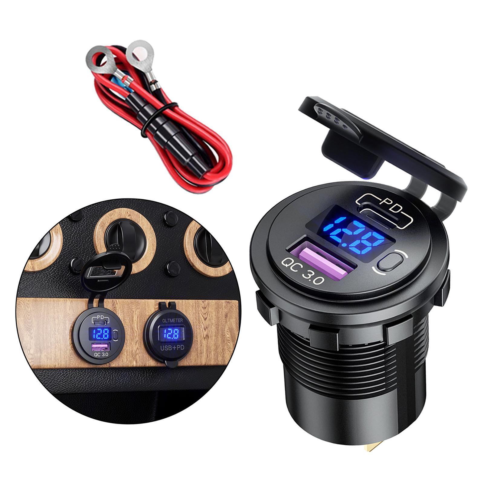 Dual USB Car Charger Quick Charge LED Display Voltage Measure Blue Light