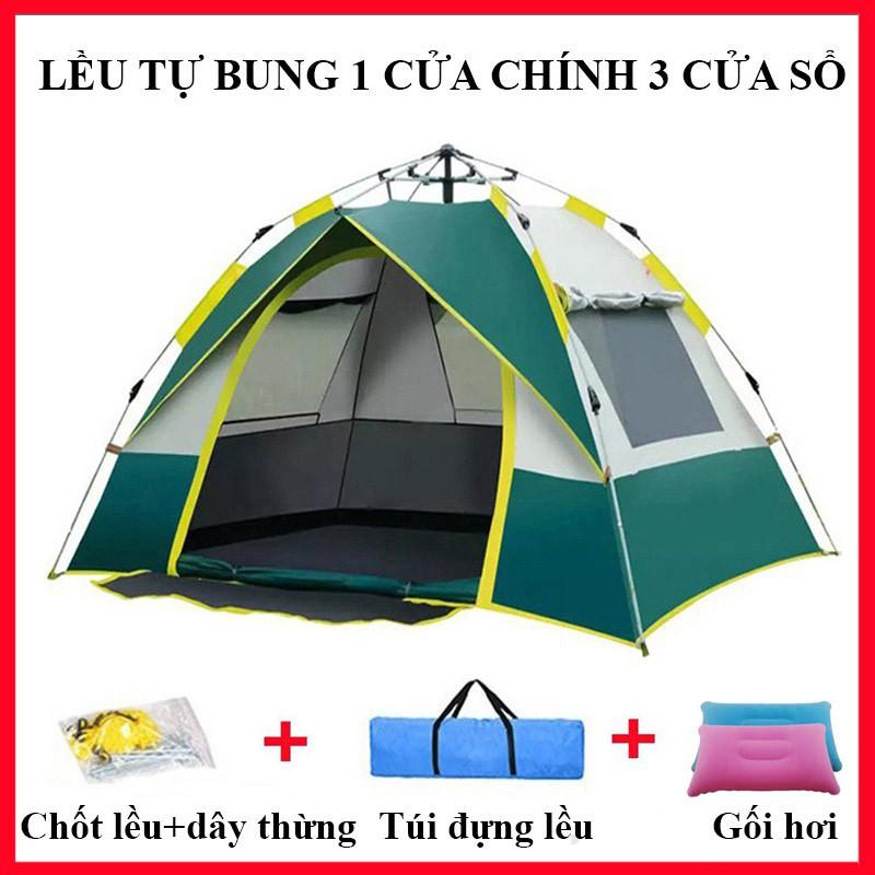 Lều Cắm Trại Dã Ngoại Du Lịch Tự Động 4-6 người, ngăn Muỗi, Chống Nắng Cao Cấp, Lều Tự Bung 1 Cửa Chính, 3 Cửa Sổ