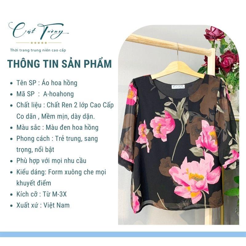 Áo kiểu trung niên nữ sang trọng cao cấp cho mẹ, cho bà vải ren cao cấp 2 lớp- Thời trang Cát Tường 2022 - Áo hoa hồng