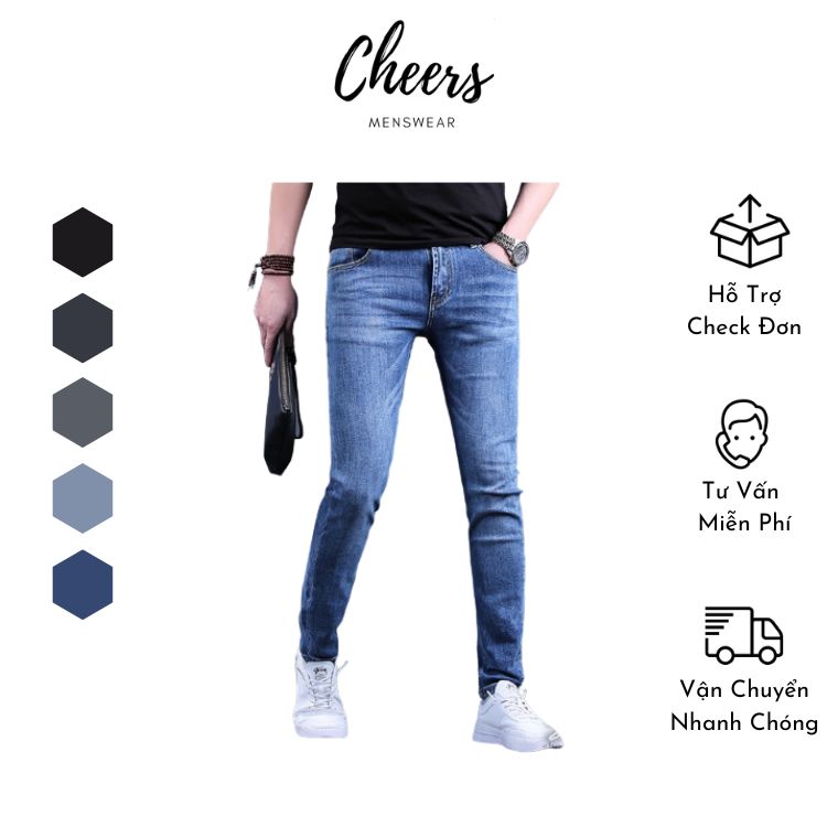 Quần Bò Nam Dài- Quần Jeans Nam Dài Cheers Chất vải Denim Co Dãn Cao Cấp, có Bigsize từ 28-36 với 05 màu sắc mặc thay đổi