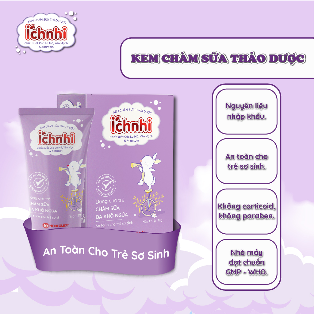 Kem chàm sữa thảo dược Ích Nhi - Tuýp 30gram, giảm ngứa nhanh, dưỡng ẩm sâu, an toàn cho trẻ sơ sinh