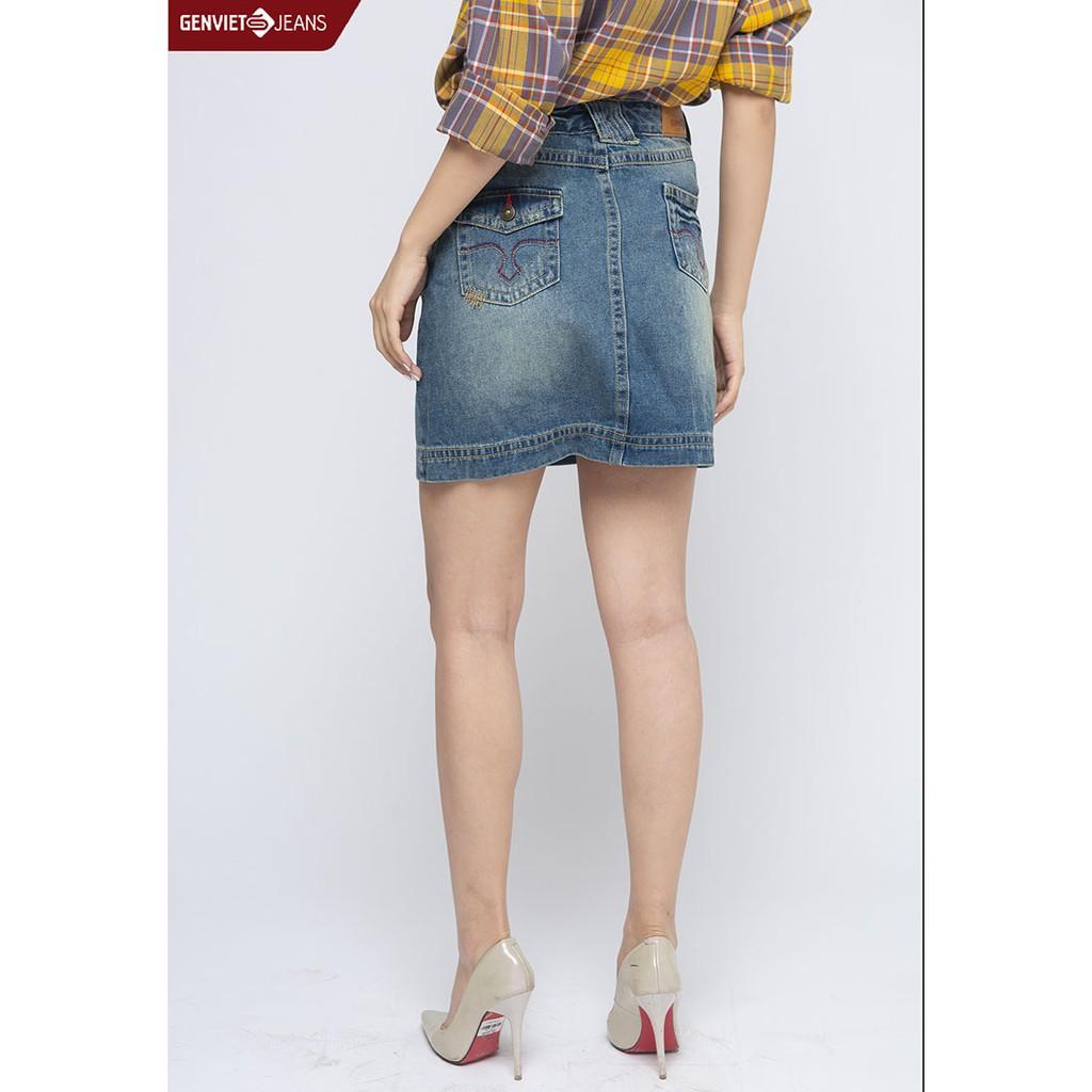 Chân Váy Jeans Nữ Phối Túi Bên GENVIET XJ328J1238