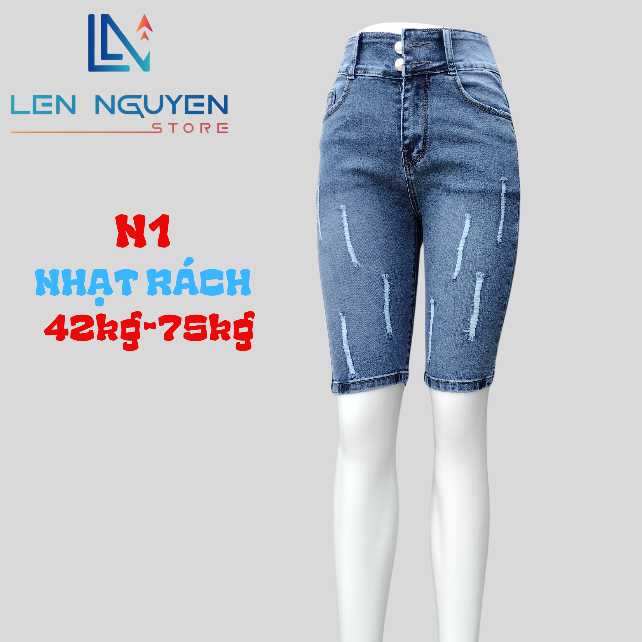 N1_5 tất kiểu nút lai Co Giãn Thiết Kế Dễ Thương Quần bò Nữ Lưng Cao  Cho 43KG- 76KG Women Pants