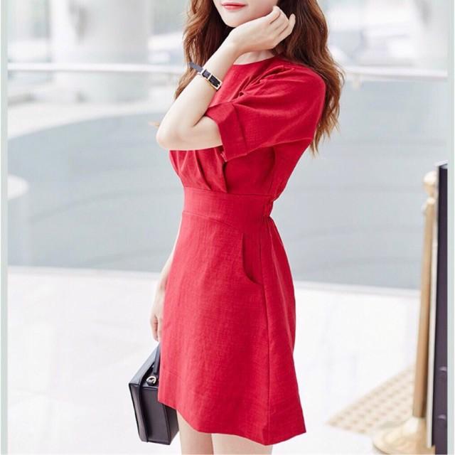 Đầm Ngắn Đỏ Thun Eo