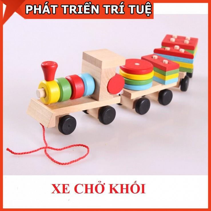 Đồ chơi tàu hỏa chở khối gỗ thả hình trụ phát triển trí tuệ cho bé