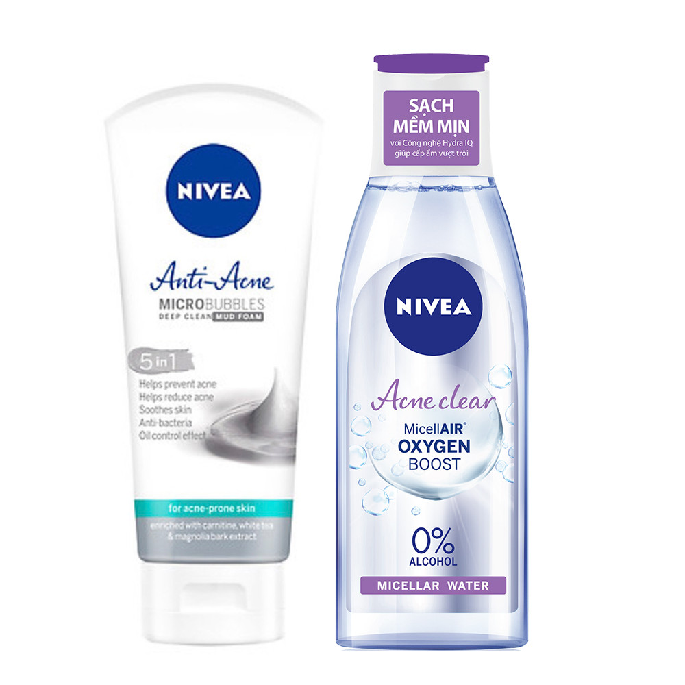 Bộ Đôi Làm Sạch NIVEA Anti Acne Ngừa Mụn (Sửa Rửa Mặt 100G + Nước Tẩy Trang Không Cồn 200ml )