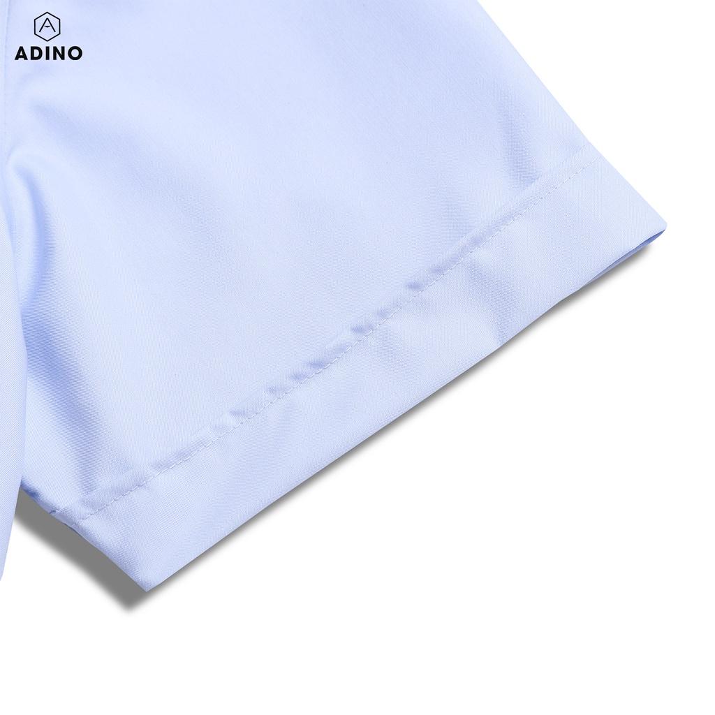 Áo sơ mi ngắn tay nam màu xanh nhạt ADINO vải nến lụa sợi sồi modal dáng công sở slimfit hơi ôm trẻ trung CT104