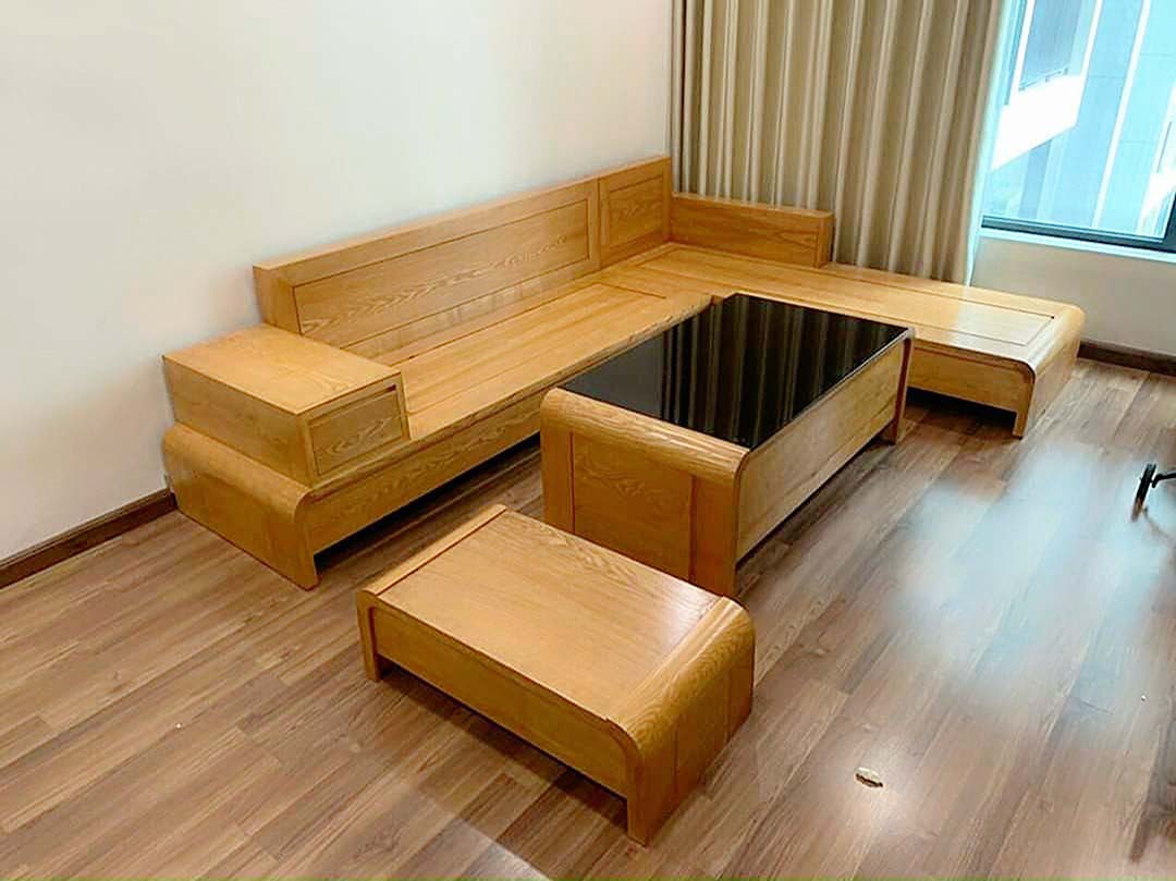 Bộ sofa góc gỗ sồi mẫu hiện đại góc 2m80 x 1m80