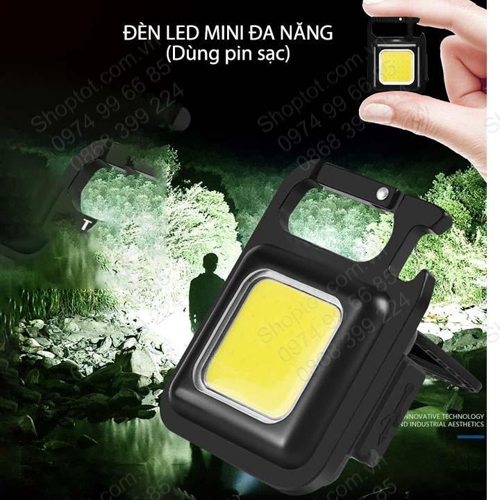 Đèn led mini siêu sáng kiêm móc khóa, mở nắp chai đa năng, dùng pin sạc gắn bên trong