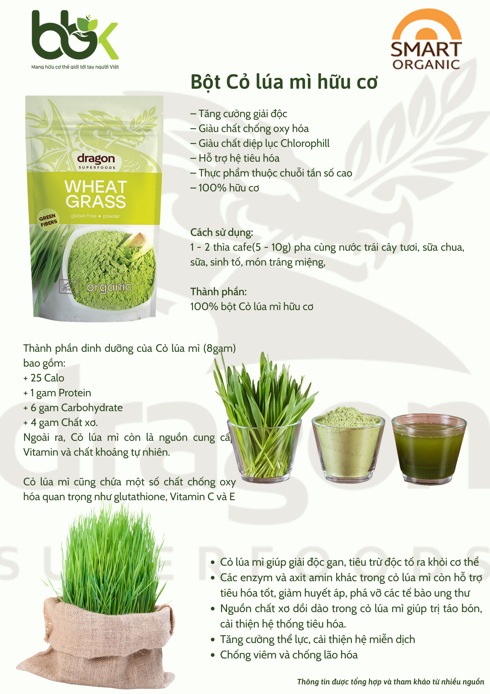 Bột cỏ lúa mì hữu cơ Dragon superfoods Organic Wheat grass 150gr