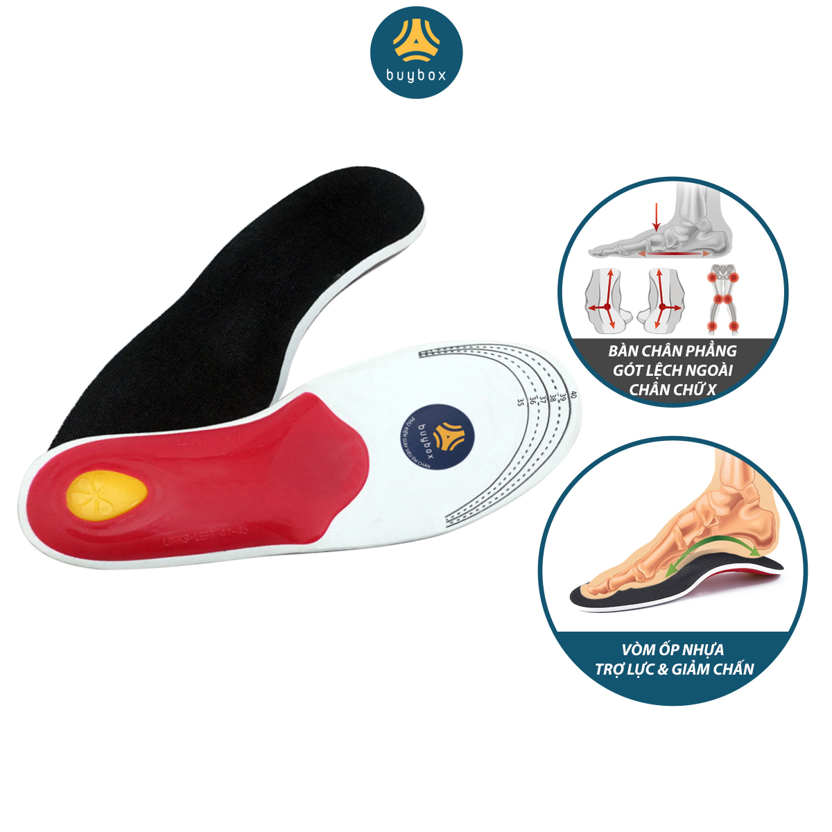 Lót giày vòm cao ốp nhựa chuyên dùng cho bàn chân bẹt phẳng cải thiện dáng đi chân chữ X, giảm đau mỏi lòng bàn chân - buybox - V01BBPK179