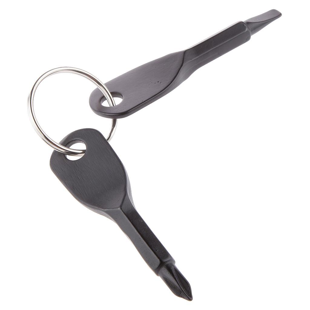 Black 2 Keys Stainless Steel Screwdriver Keychain Outdoor Sport Pocket Tool