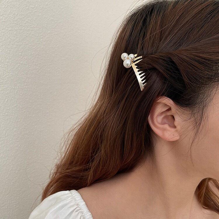 Cài tóc kim loại mini đính đá phối ngọc hàn quốc- Nunam shop