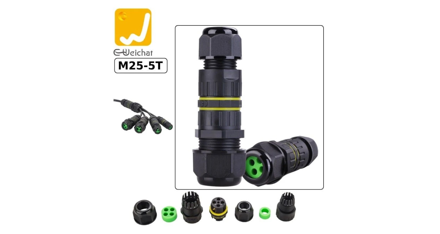 Đầu nối điện chia 4 dây chống nước IP68 2,3 lõi chính hãng E-Weichat EW-M25-5T