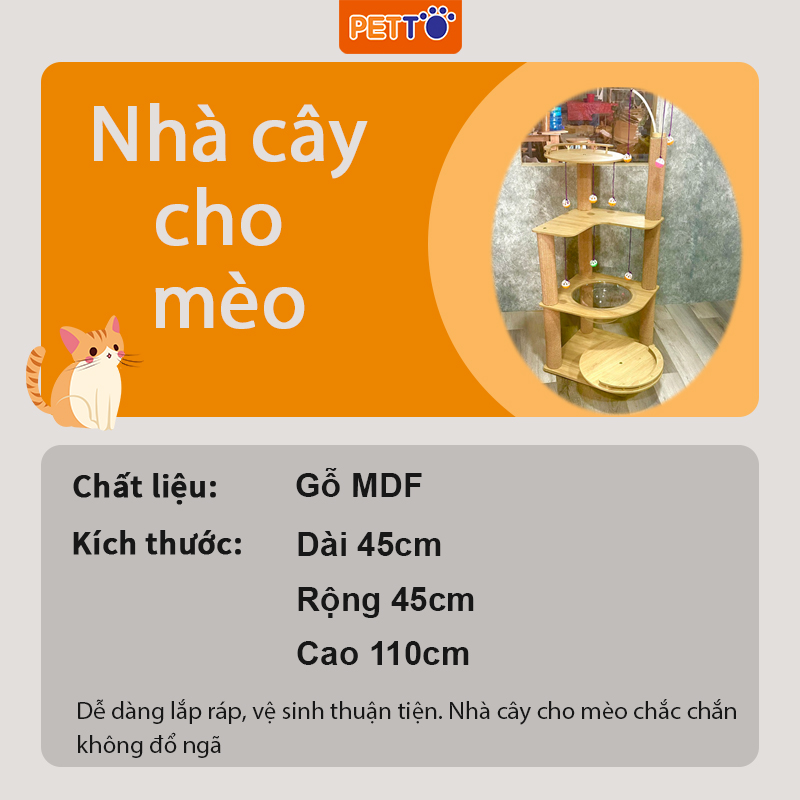 Nhà cây cho mèo PETTO siêu bền nhà mèo thiết kế HIỆN ĐẠI kèm lồng kính cho mèo vui chơi BẢO HÀNH 1 NĂM CT052