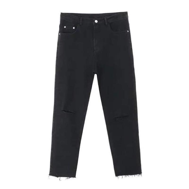 Quan jean, jeans,quần bò đen, baggy, nam,nữ, rách Gấu + Rách gối RĐ-01 hottren 2021