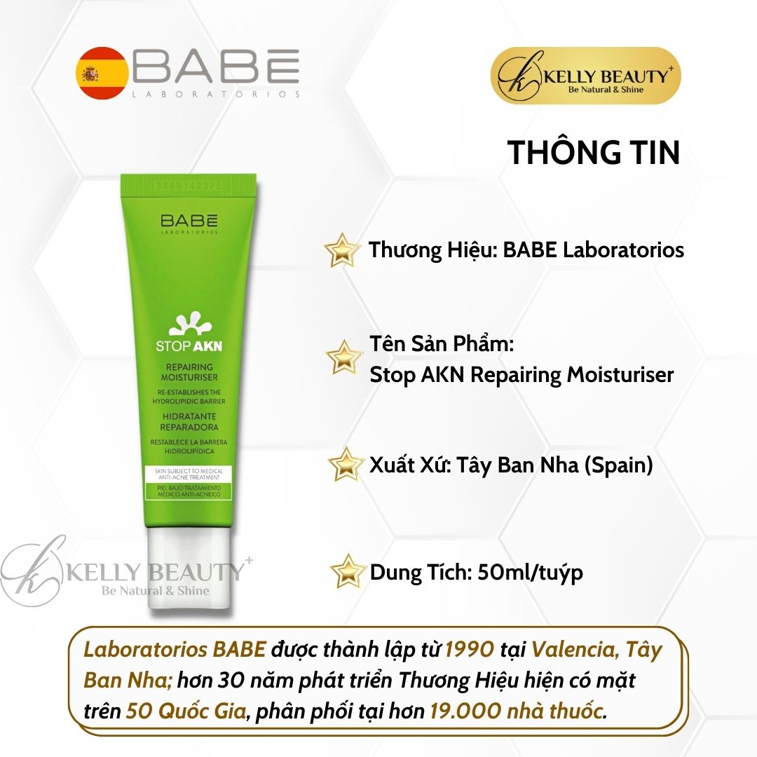 Kem Dưỡng Phục Hồi Da BABE STOP AKN Repairing Moisturiser - Chống Viêm, Ngừa Mụn, Nuôi Dưỡng Da | Kelly Beauty