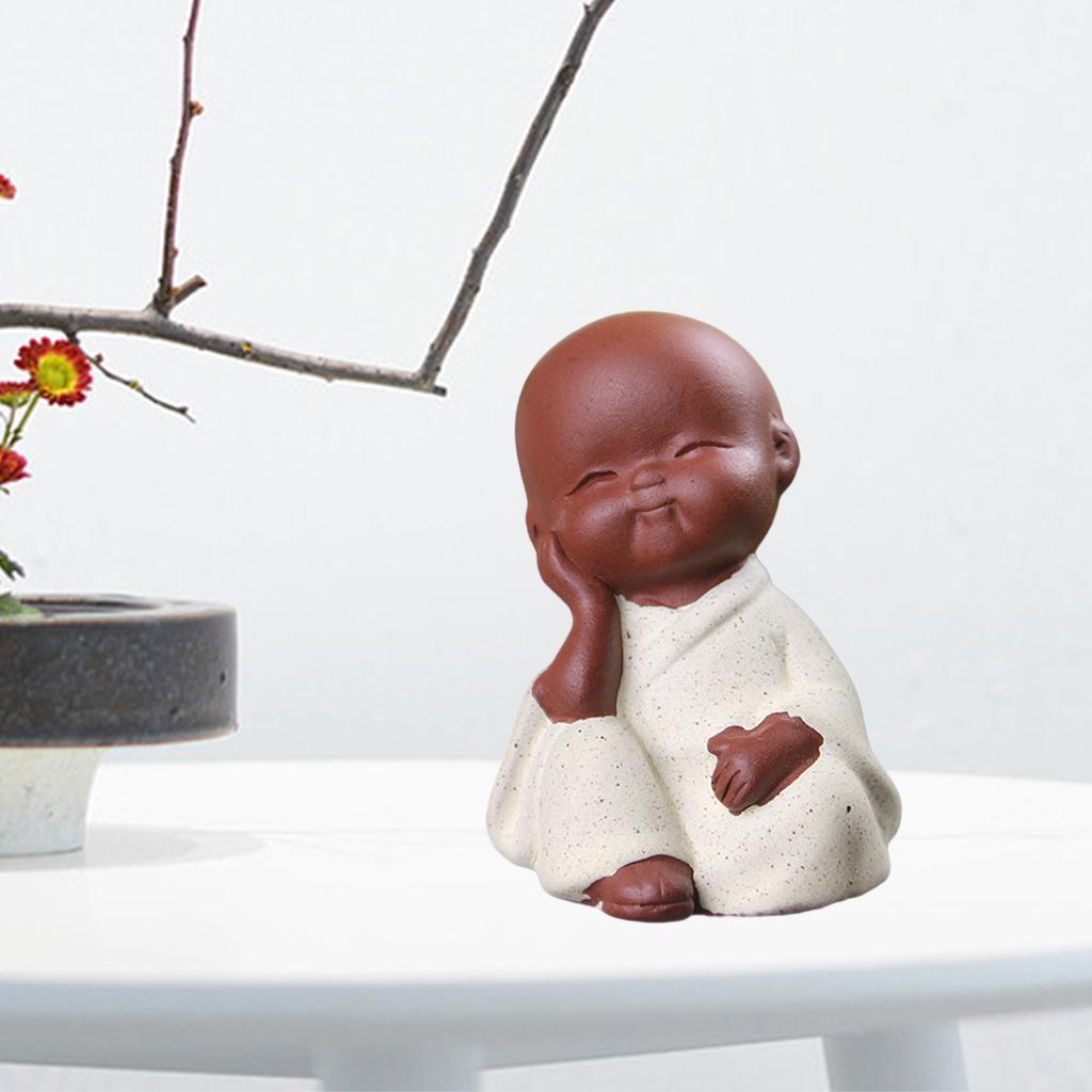 2X Mini Desk Decor Tea Craft Buddha Statue Monk Figurine Ceramic Bonsai White