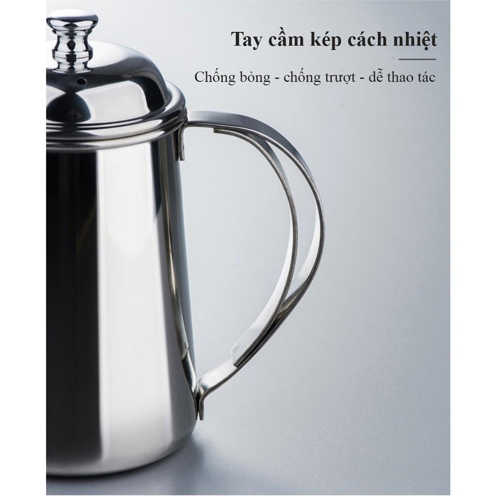 Ấm pha cafe pha trà vòi ngỗng có nắp 650ml Inox 304 cao cấp AnShin