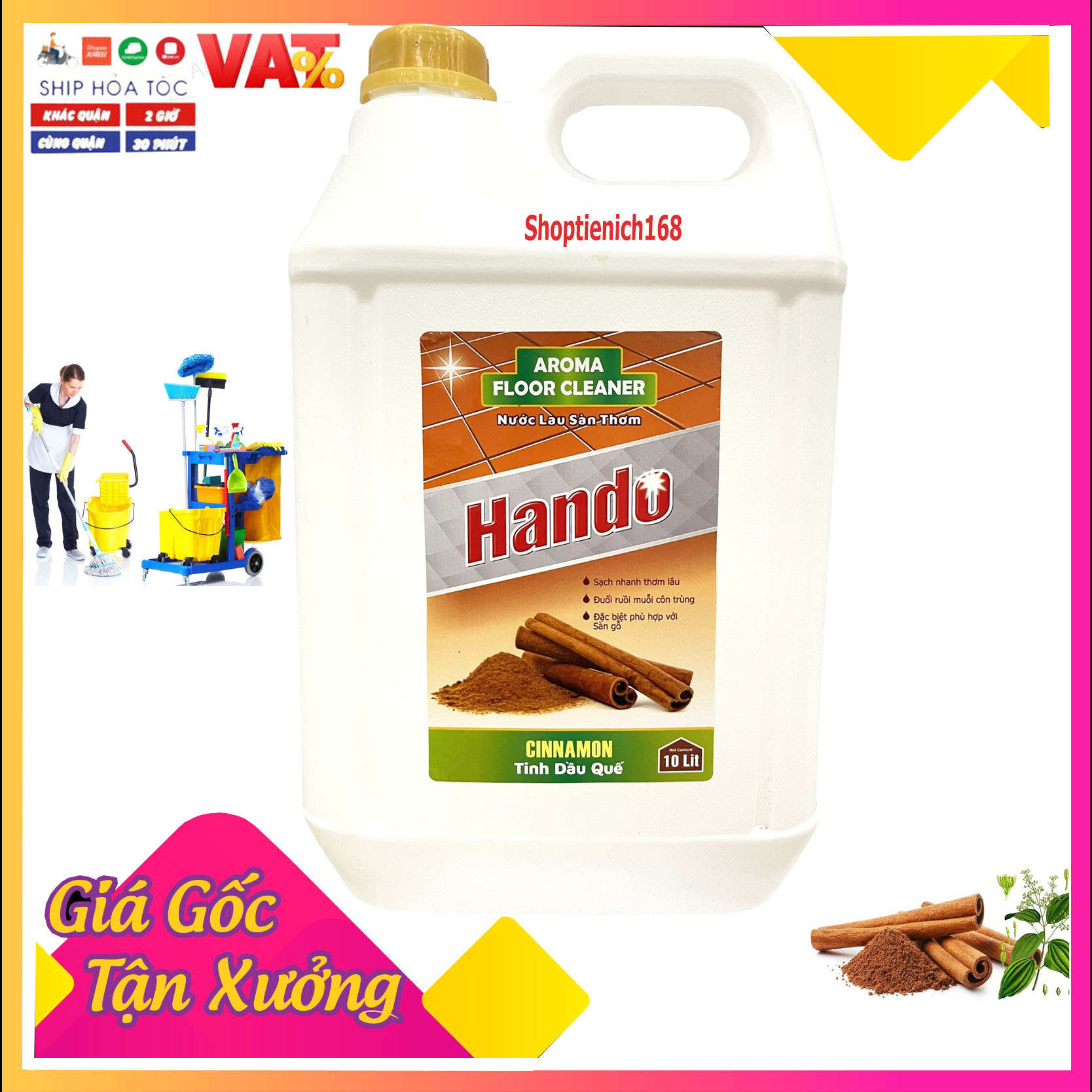 [NHÀ SẠCH THÌ MÁT] Nước thơm lau sàn Hando 10L Hương Quế dùng cho Nhà hàng,khách sạn,vệ sinh công nghiệp