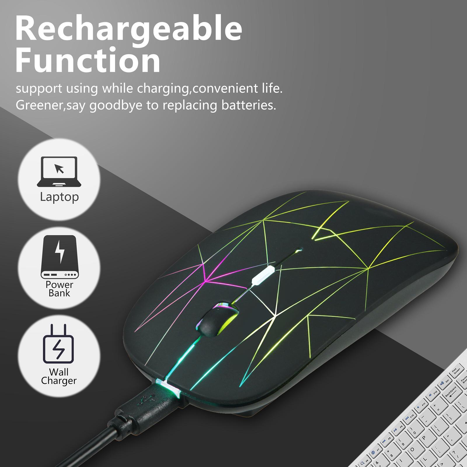 LED Wireless Mouse USB Charging 4 Button Portable LED Lights 2.4G PC