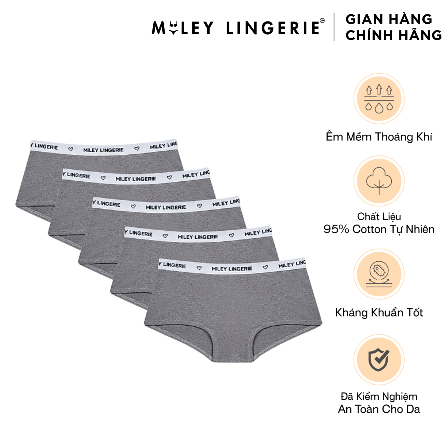 Combo 5 Quần Lót Nữ Cotton Thiên Nhiên BeingMe Miley Lingerie - Màu Xám Nhạt