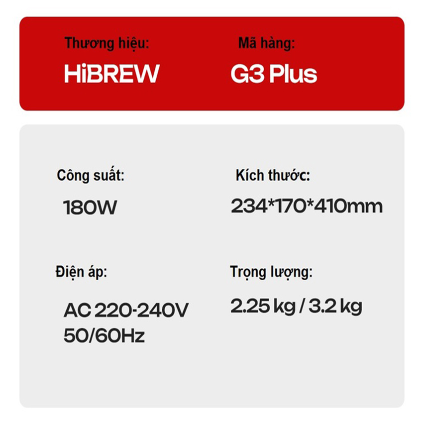 Máy xay hạt cà phê Espresso chuyên nghiệp thương hiệu Mỹ cao cấp HiBREW G3 Plus 31 cấp độ xay - Công suất 180W - Hàng chính hãng