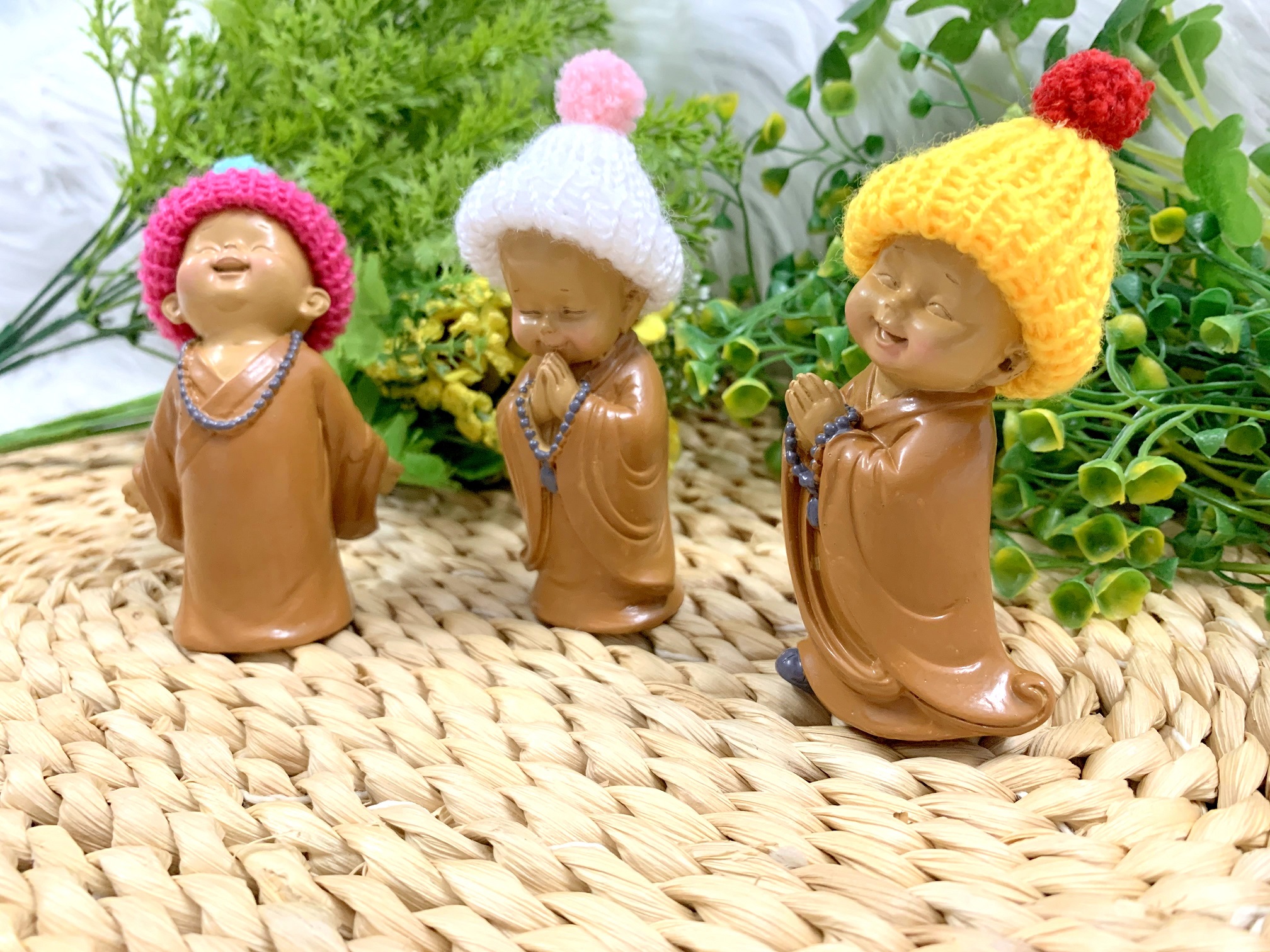 Bộ 3 Chú Tiểu Ấn Độ Hoan Hỉ Chuỗi Hạt Nón Len