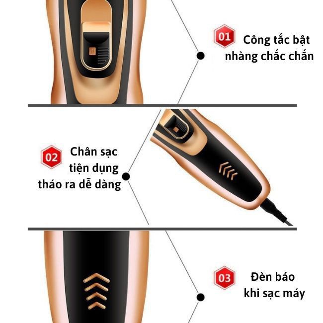 Máy Cạo Râu Khô Đa Năng 3 Trong 1 - Tông Đơ Cắt Tóc, Cạo Râu, TỈa Lông Mũi Với 2 Lưỡi Kẹp Mạnh Mẽ