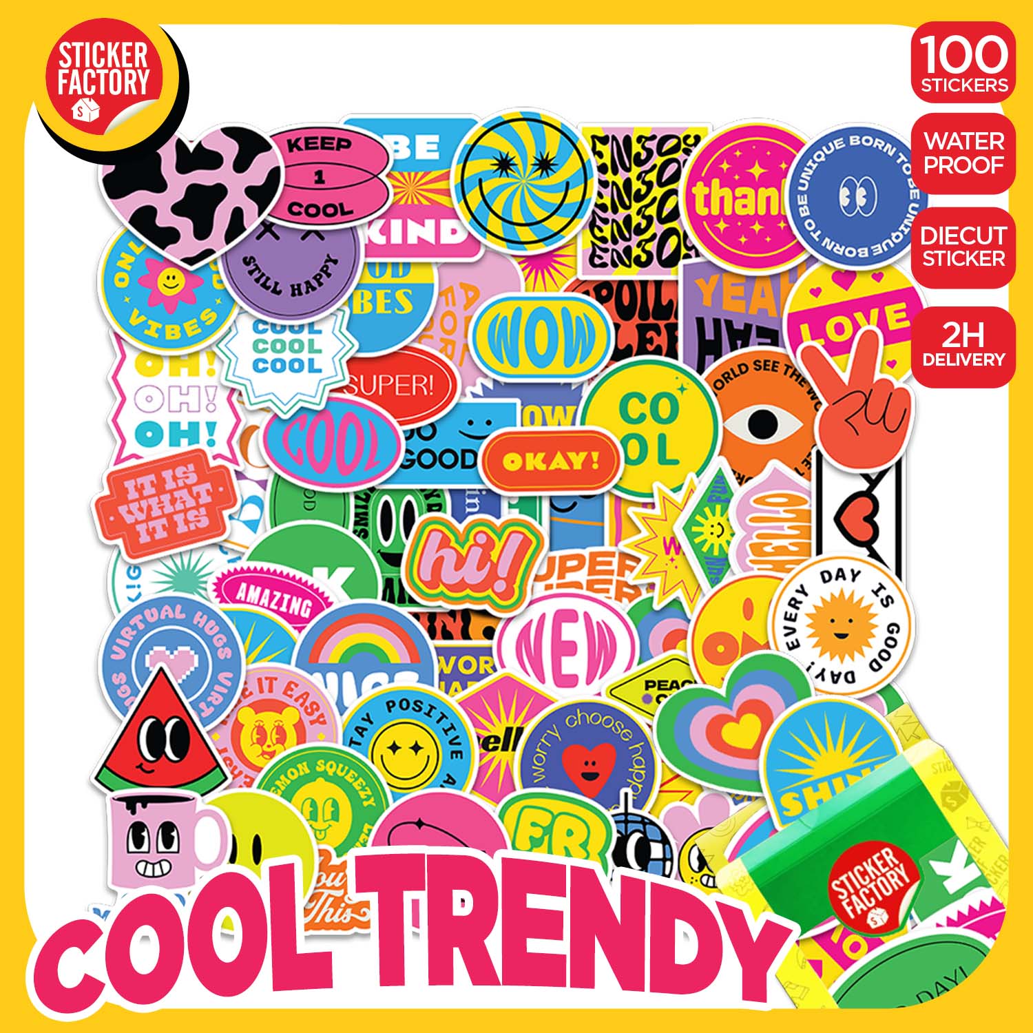 Cool Trendy - Set 100 sticker decal hình dán nón bảo hiểm, laptop, xe máy, ô tô - STICKER FACTORY