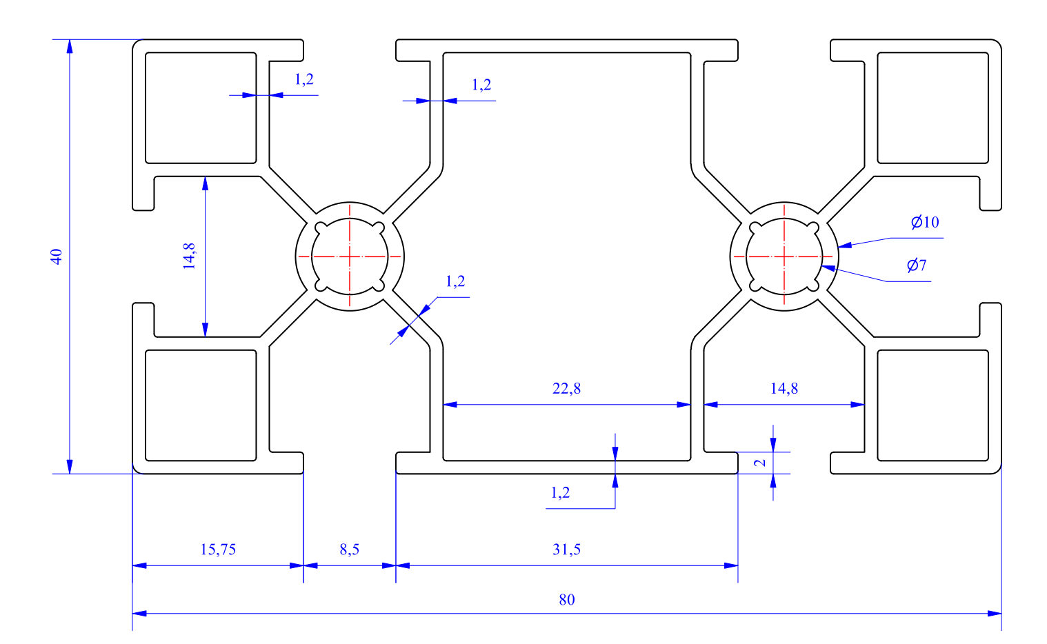 Nhôm định hình 40x80 (LWA-480682700-1) - Miễn phí cắt theo kích thước yêu cầu (Giá đã bao gồm VAT)