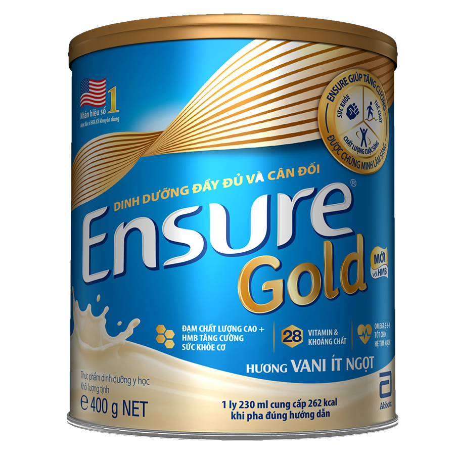 Thực phẩm dinh dưỡng y học: Ensure Gold hương vani ít ngọt 400g