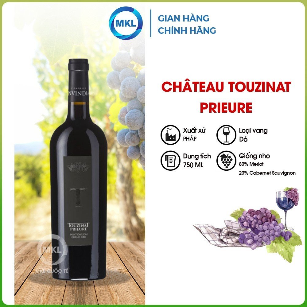 Rượu Vang Đỏ  Pháp Château Touzinat Prieure AOP Saint Emilion Grand Cru 750ml 14% Pháp - Chính Hãng
