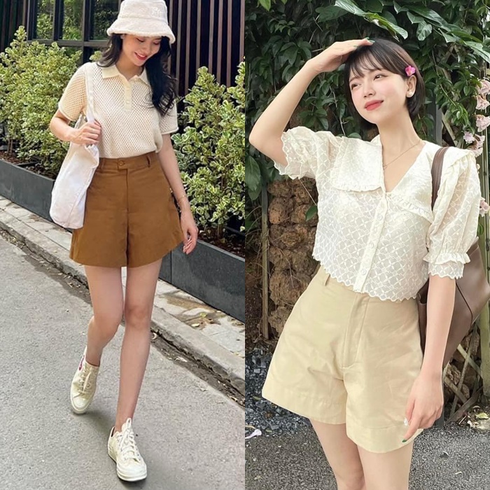 QUẦN ỐNG RỘNG NỮ KAKI NGẮN LƯNG CAO MÀU TRƠN PASTEL SHORTS DẠO PHỐ ĐI BIỂN ĐI CHƠI ĐI TIỆC