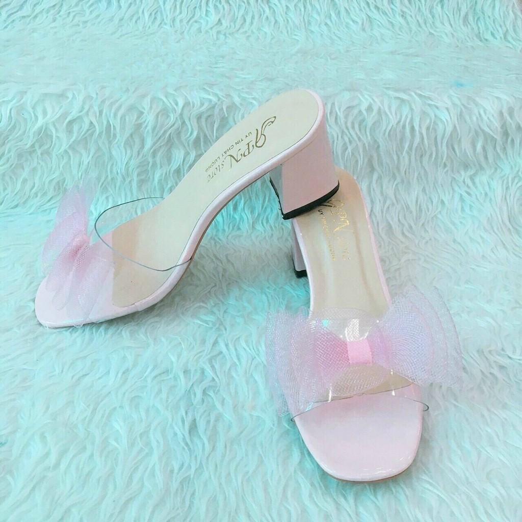 Dép cao gót quai màu hồng và đỏ siêu dễ thương cao 5cm cực êm chân