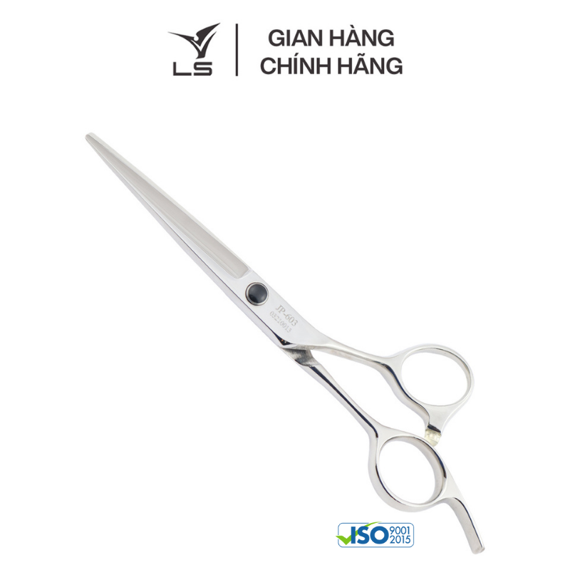 Kéo cắt tóc LS lưỡi thẳng quai offset vênh đỡ ngón cố định JP603