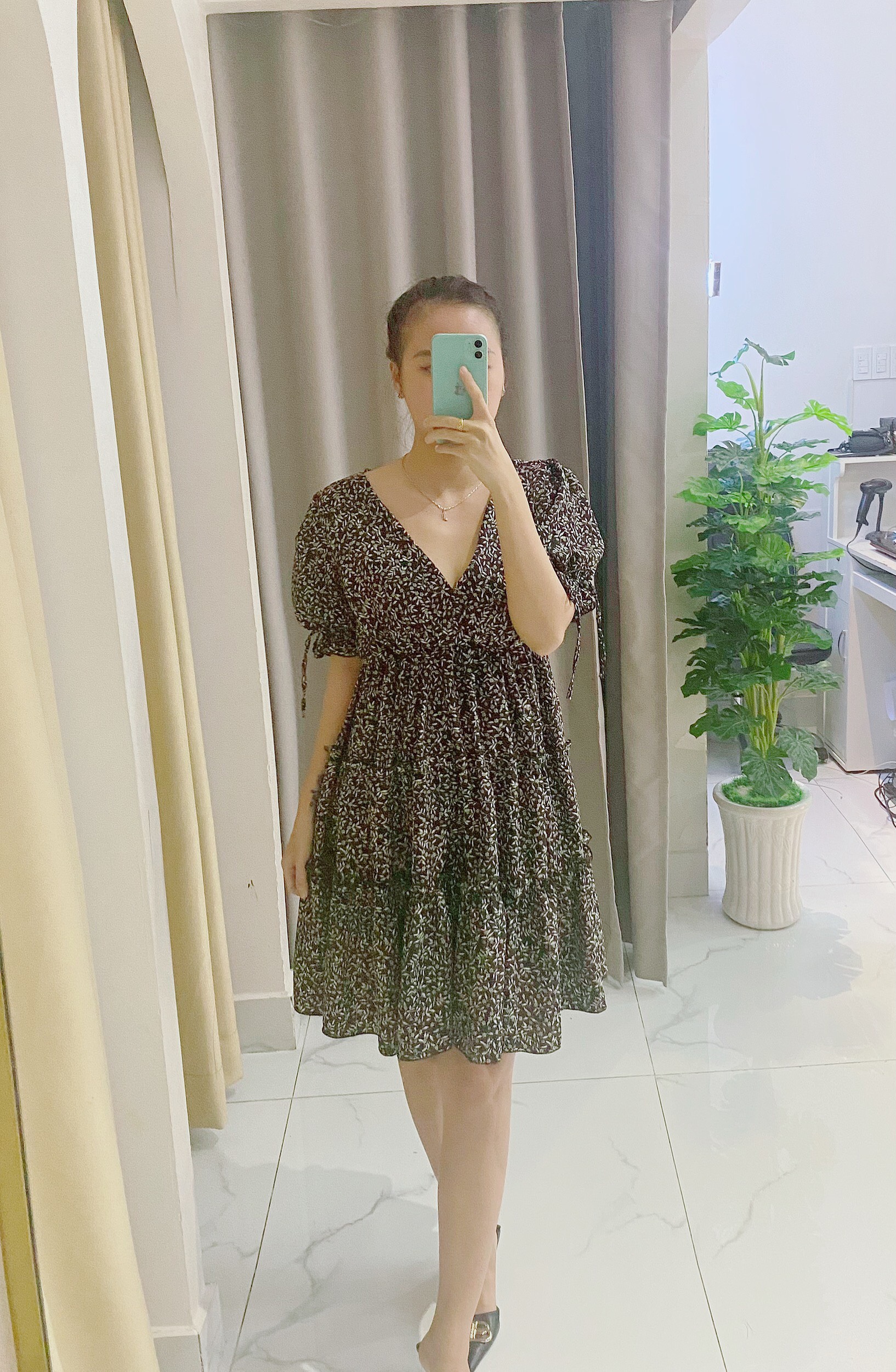 Váy đầm nữ công chúa,váy hoa cổ tim chất lụa bao mát,không nhăn V011