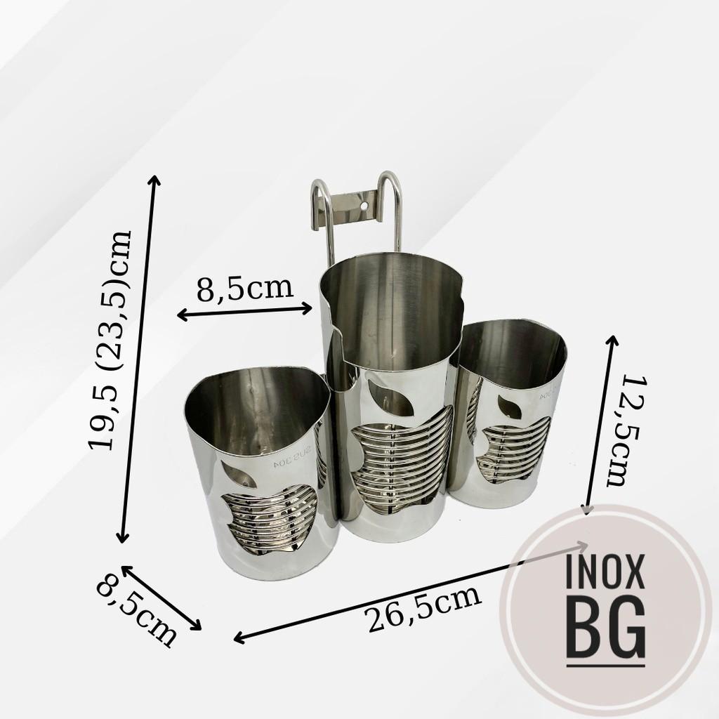 Ống đũa 3 ngăn inox hình táo cao cấp - Ống đựng muỗng đũa tròn 3 ngăn hình táo inox cao cấp 304