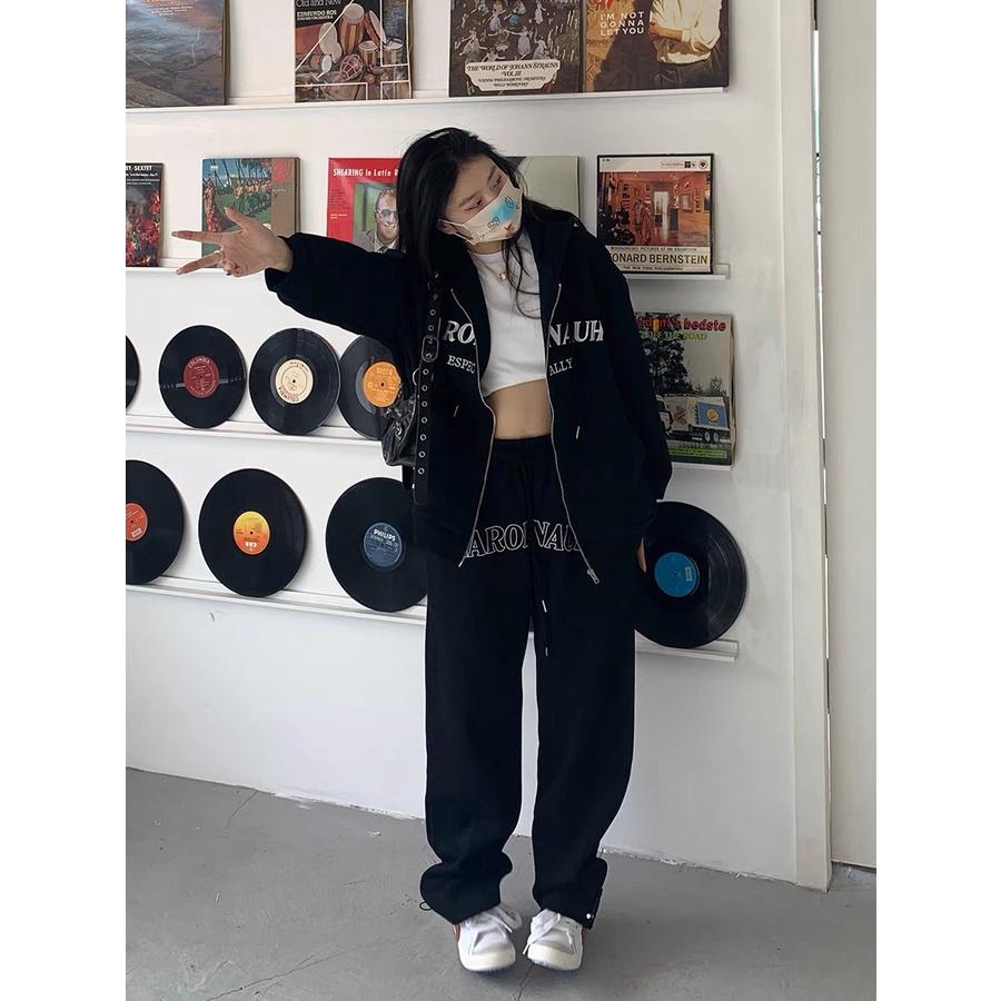 Bộ Áo Hoodie Nỉ Quần Ống Rộng CAROLINAUH Dáng Thể Thao