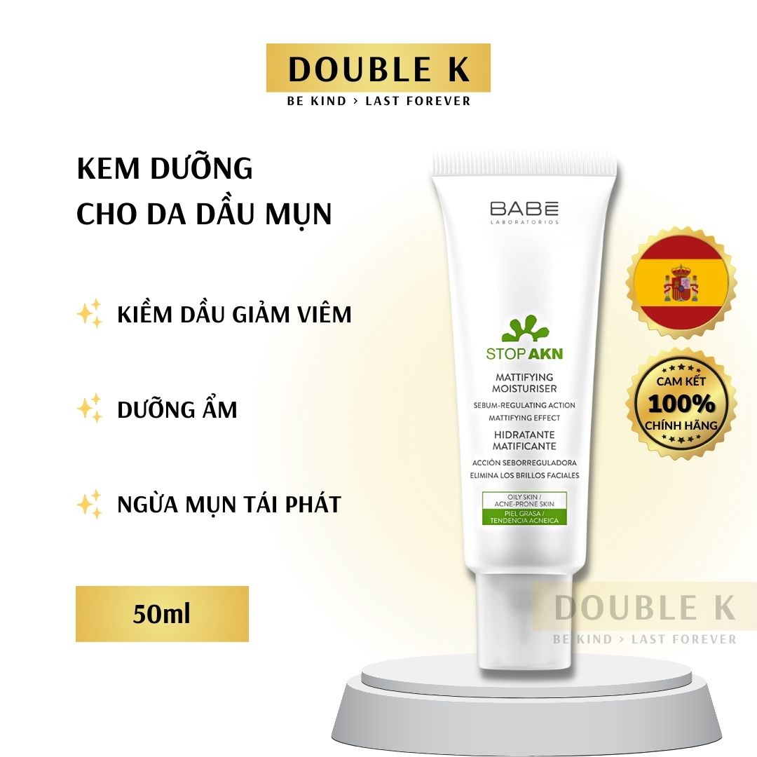 Kem Dưỡng Cho Da Dầu Mụn BABE Stop AKN Mattifying Moisturiser - Kiềm Dầu, Giảm Mụn - Double K