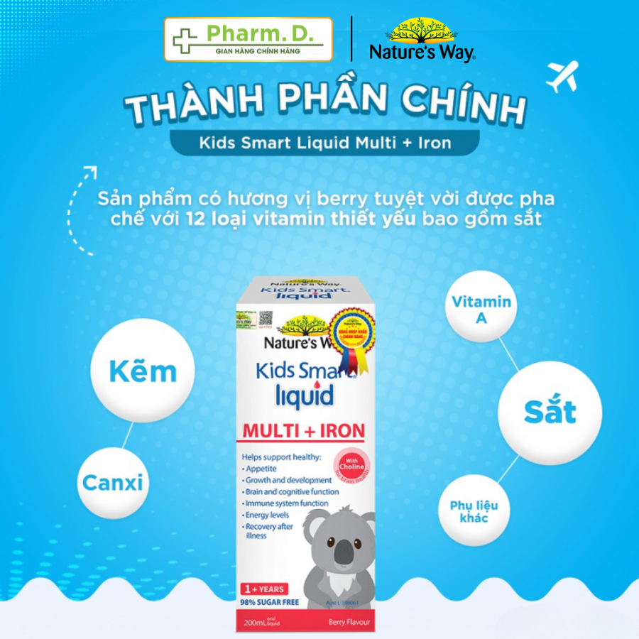 Siro Dinh Dưỡng NATURE'S WAY Kids Smart Liquid Bổ Sung Sắt Và Dưỡng Chất Cho Trẻ Em (200ml)