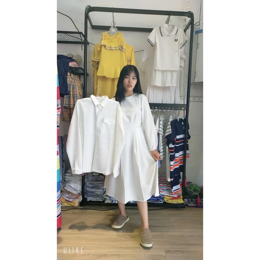 Áo đôi áo cặp Áo đôi nam nữ đẹp Set váy sơ mi đôi màu trắng và vàng Hàn Quốc AV89