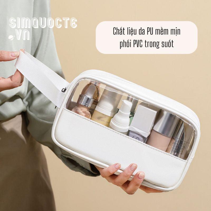 Túi đựng mỹ phẩm phối kiếng trong suốt thời trang TA108