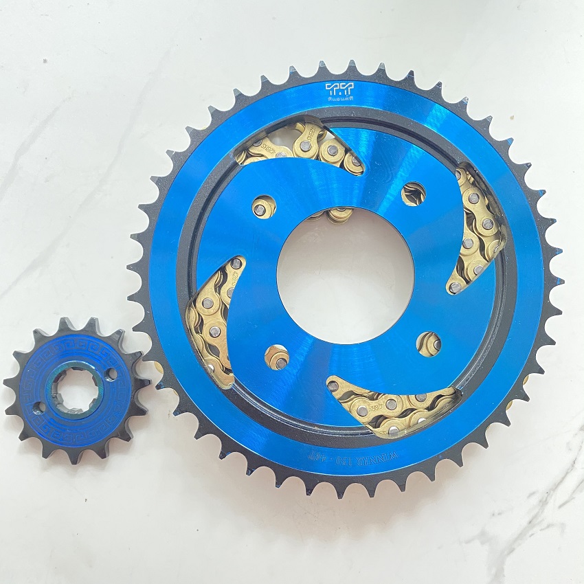Nhông sên dĩa , Honda Winner 42T Hàng Thái nhập, NSD Winner 150, Winner X, màu VÀNG cực đẹp kết hợp với mẫu xéo lửalửa, nhông nhỏ có hoa văn siêu đẹp