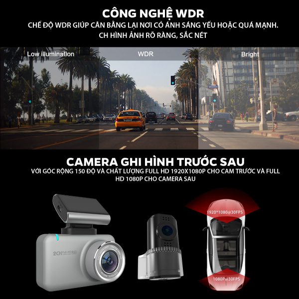 Camera Hành Trình Trước Sau Anytek Z1 Full HD Màn Cảm Ứng Tích Hợp Wifi Xem Trên Điện Thoại - Hàng Nhập Khẩu