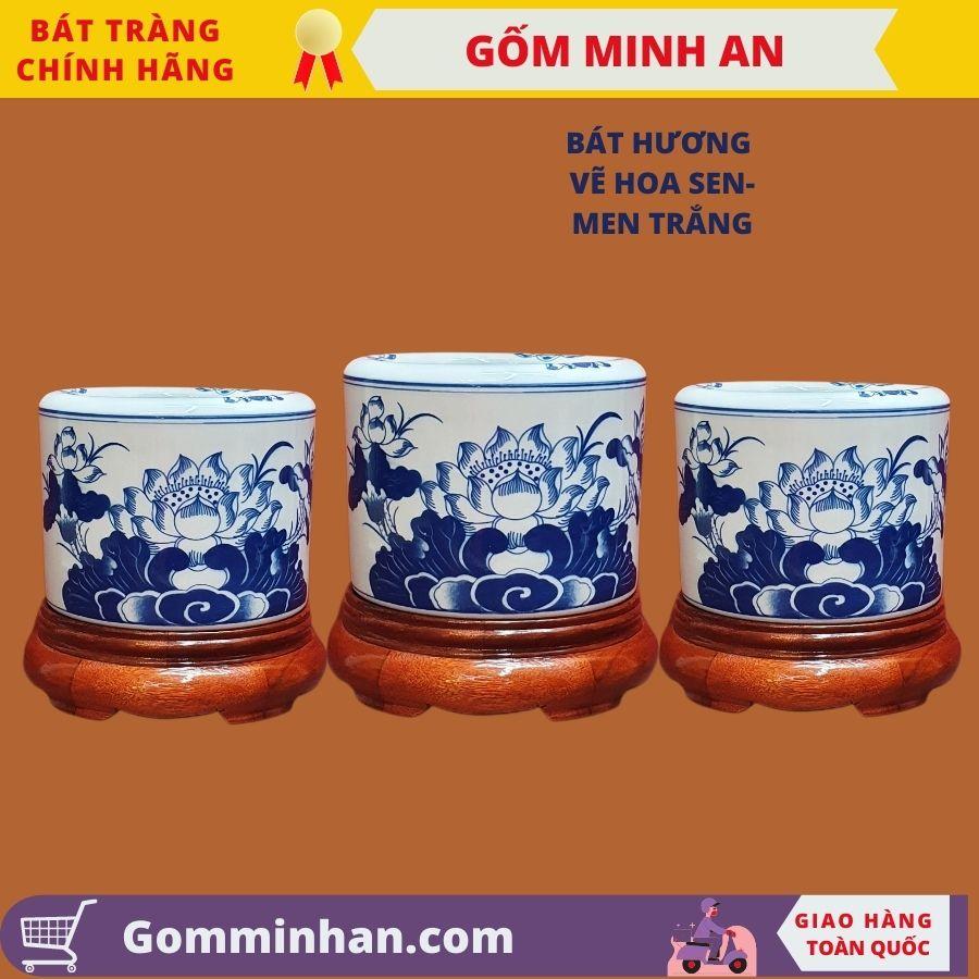 Bát Hương Vẽ Hoa Sen Cao Cấp Vẽ Tay- Gốm Sứ Bát Tràng- Gốm Minh An