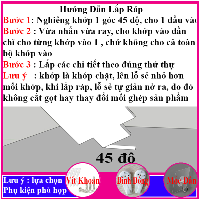 Bộ 3 Kệ treo tường trang trí không cần khoan, chất liệu gỗ Pitech cao cấp màu trắng - a14