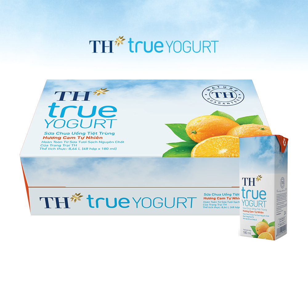 Thùng 48 hộp sữa chua uống tiệt trùng TH true YOGURT hương cam tự nhiên 180 ml (180 ml x 48)