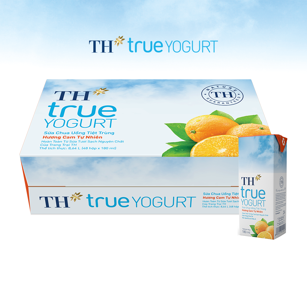 Thùng 48 hộp sữa chua uống tiệt trùng hương cam tự nhiên TH True Yogurt 180ml (180ml x 48)